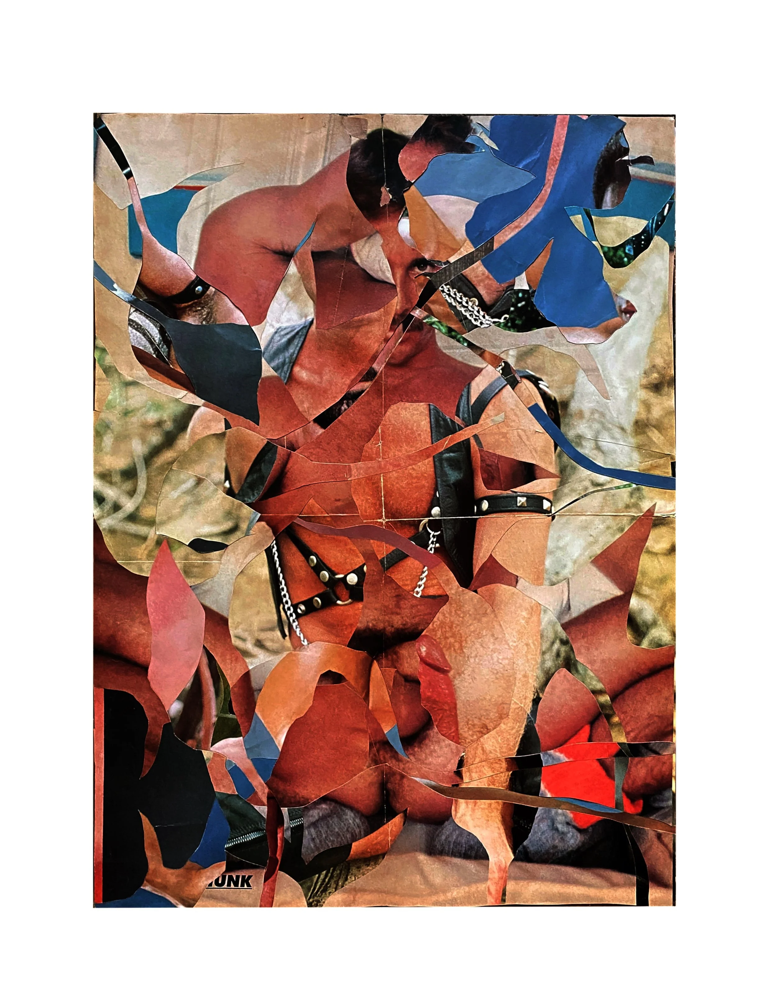 series: queer interludes 2 | pretty in the flesh | analog collage | vintage tear sheets (80’s gay porn) vintage postcard | 16 × 22 inches unframed signed on verso |  ©RS2026