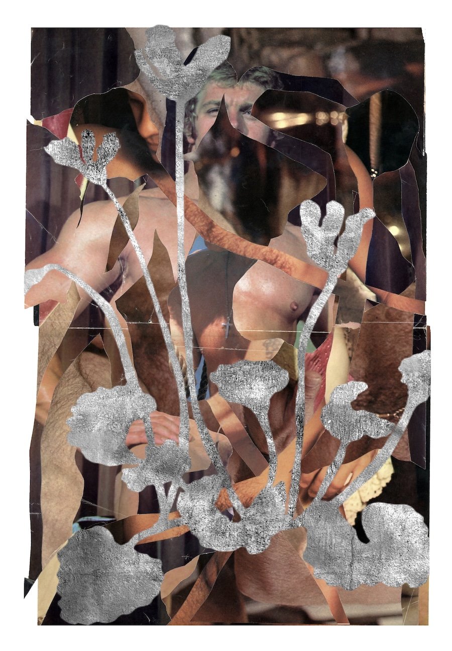 Series: Queer Interludes 2 | lover's berceuse | analogue collage  vintage tear sheets (80’s gay porn) | 11 x 17 inches  unframed  signed  ©RS2026