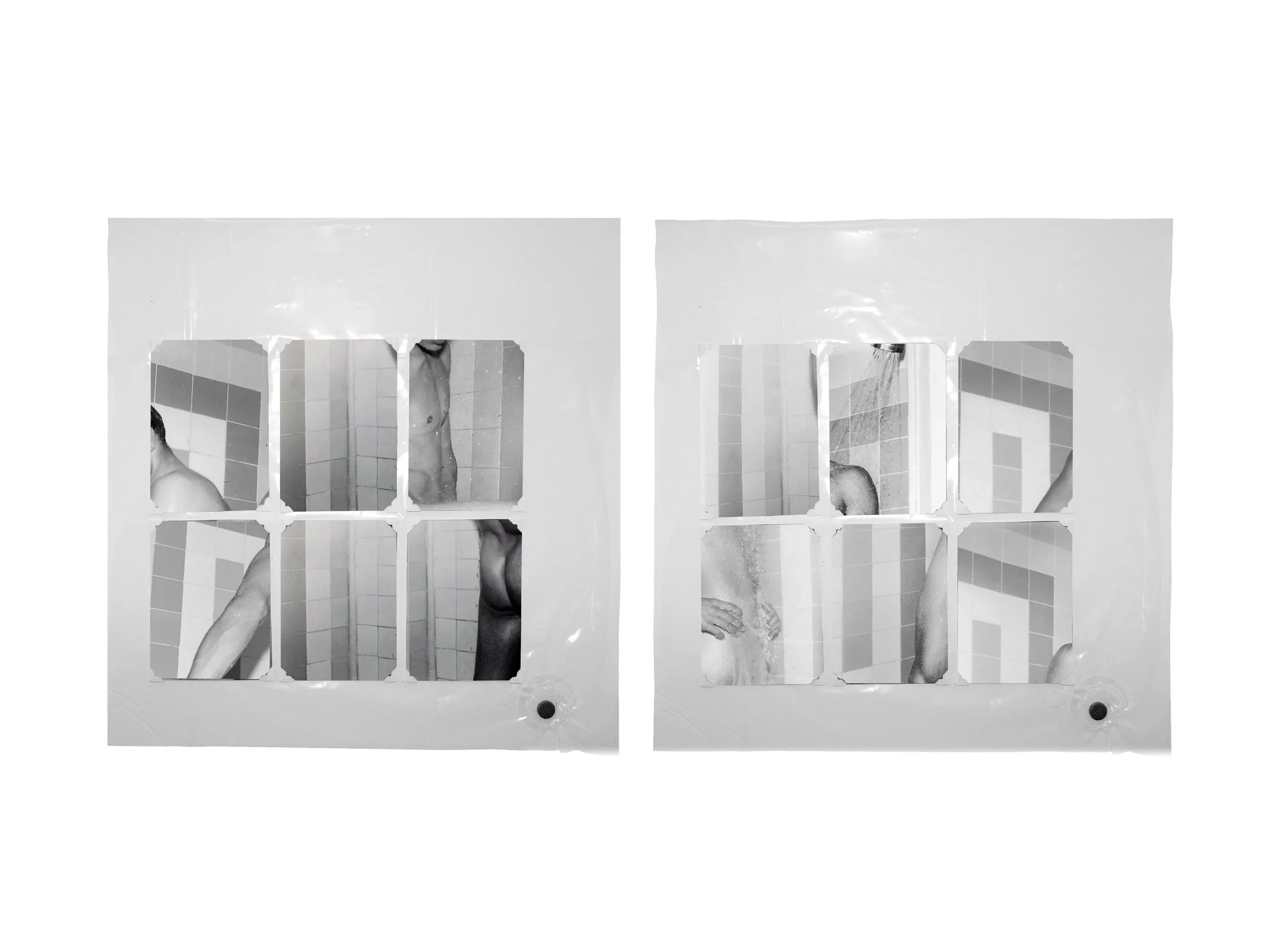 series: showers | inkjet prints on cut shower curtain | diptych   30 inches x 15 inches   ©RafaelSantiago2023