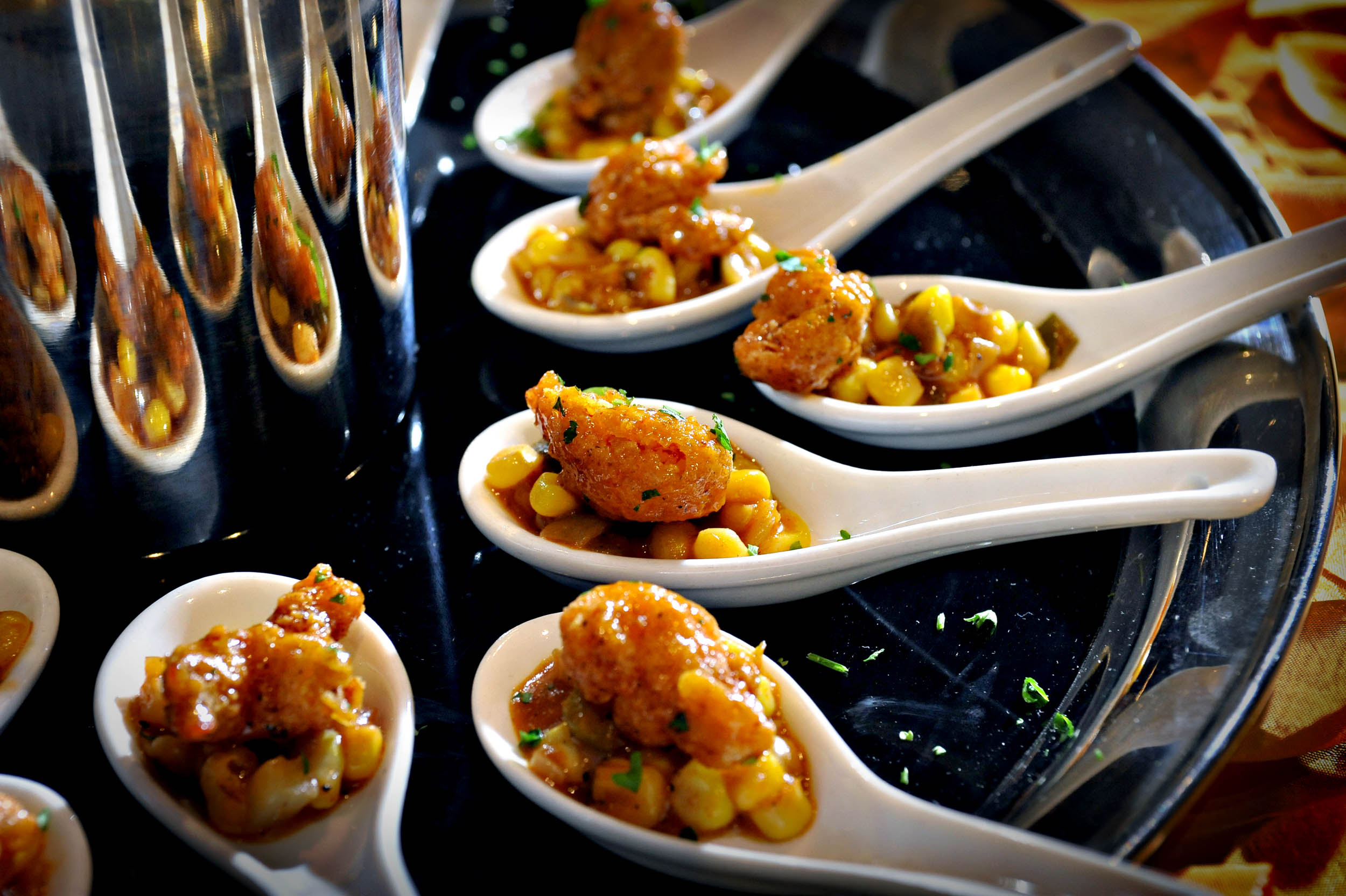 Crispy Crawfish over Corn Maque Choux