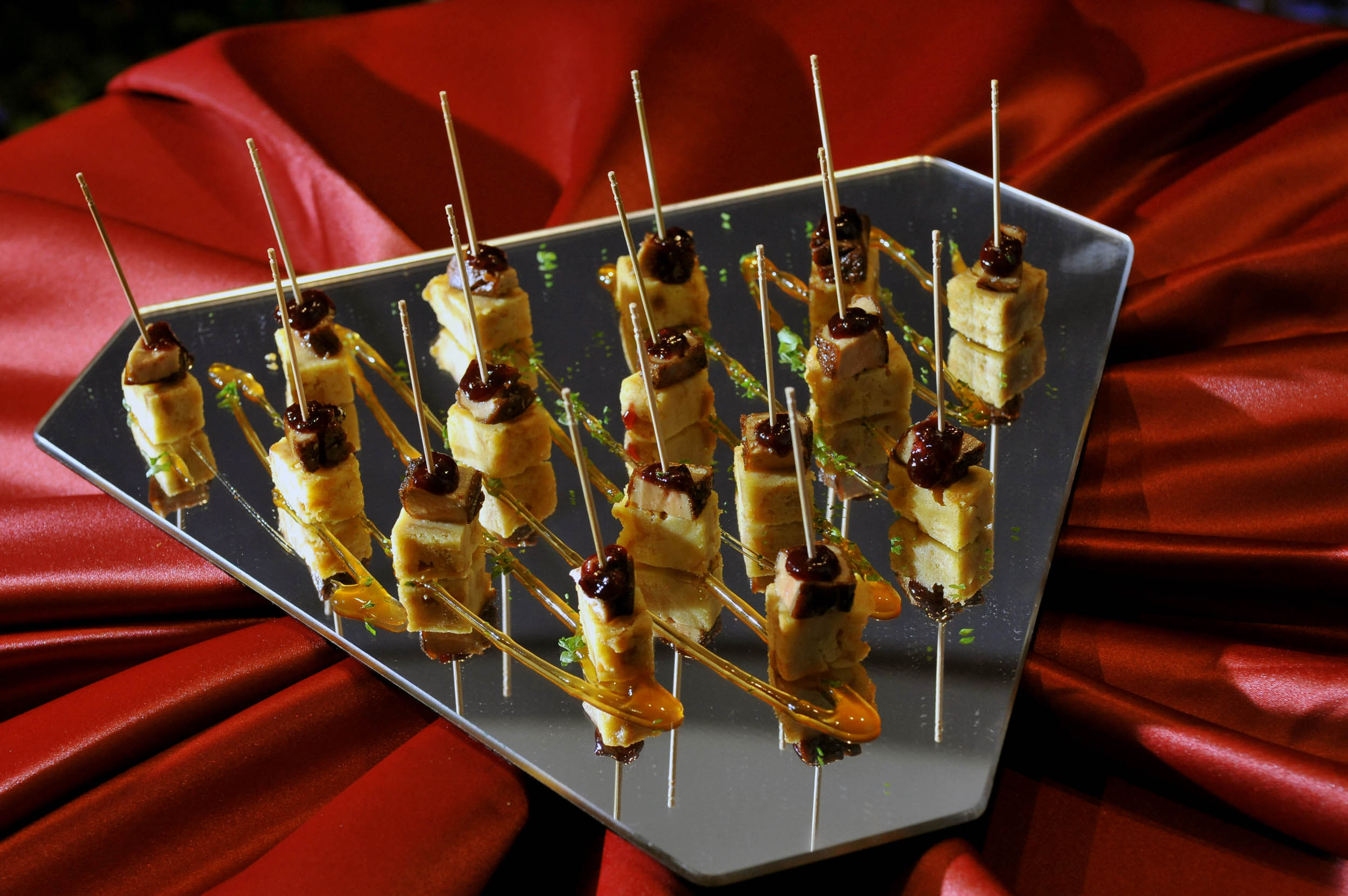 Foie Gras Bread Pudding with Blueberry Compote