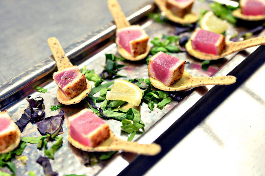 Seared Tuna on Edible Spoons with Wasabi Yogurt