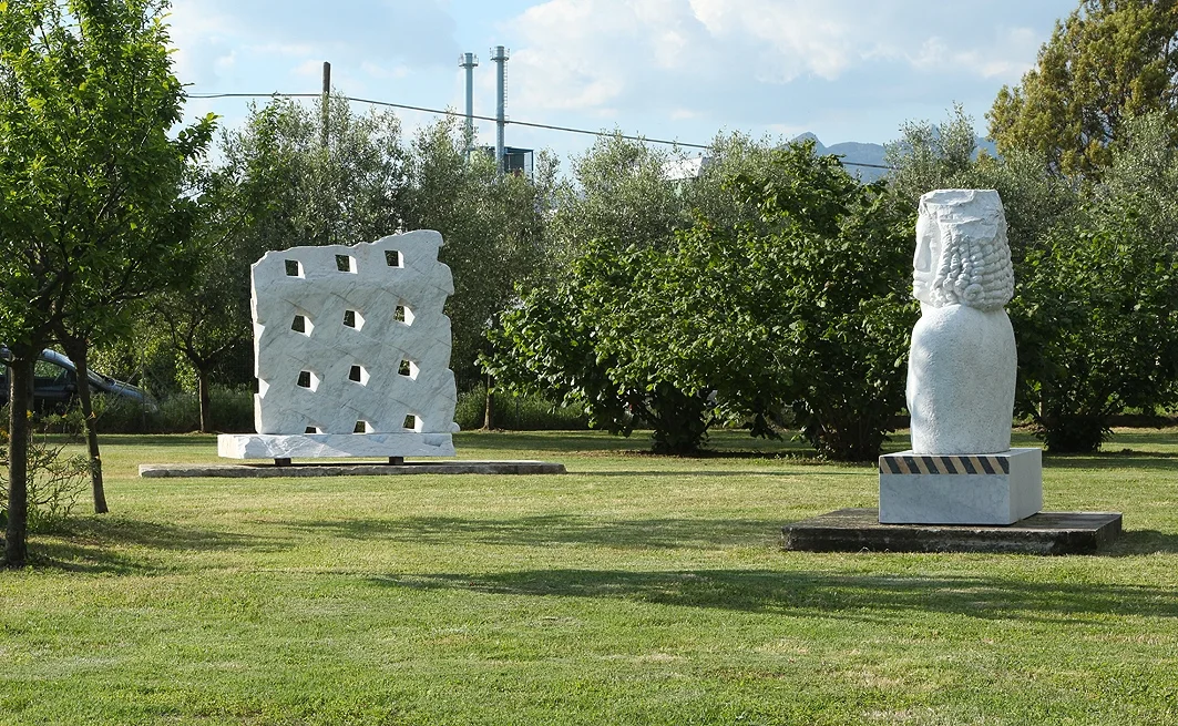 The sculptures of Alena Matejkova (left) and Lars Widenfalk in the garden
