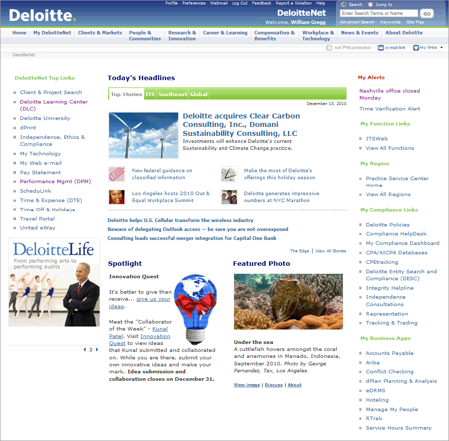 A. Existing DeloitteNet Home Page
