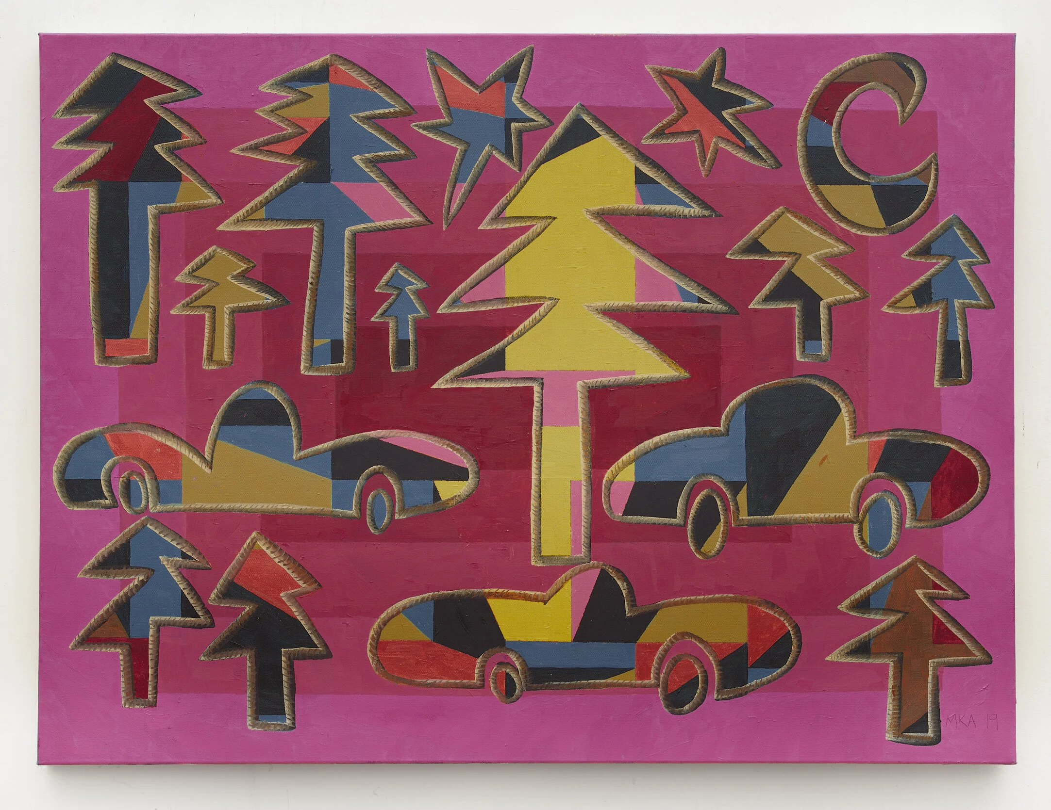 Yellow Tree, Pink Background