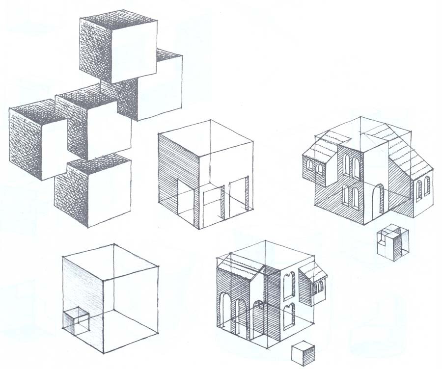 Преобразование сооружения. Объемная композиция куб. Композиция из кубов. Архитектурная композиция из кубов. Объемная композиция из кубов.