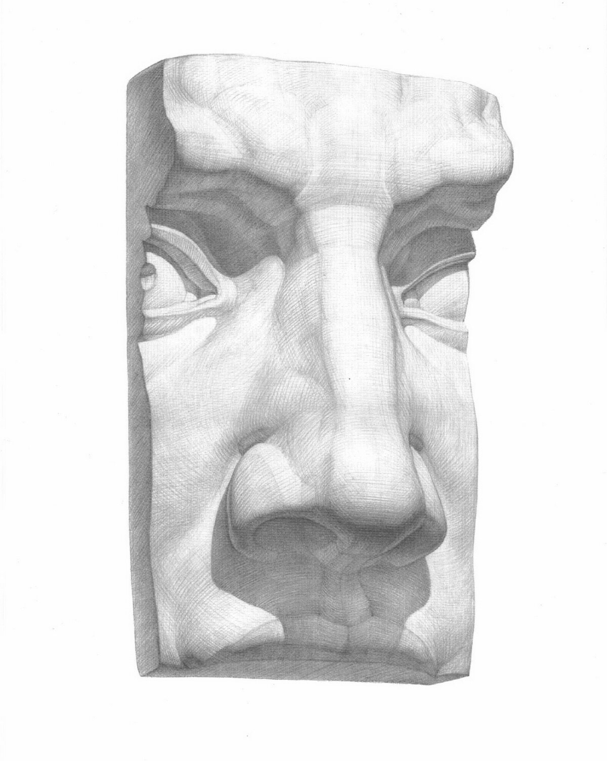 Рисунок гипсового слепка с античной скульптуры головы человека. Нос.