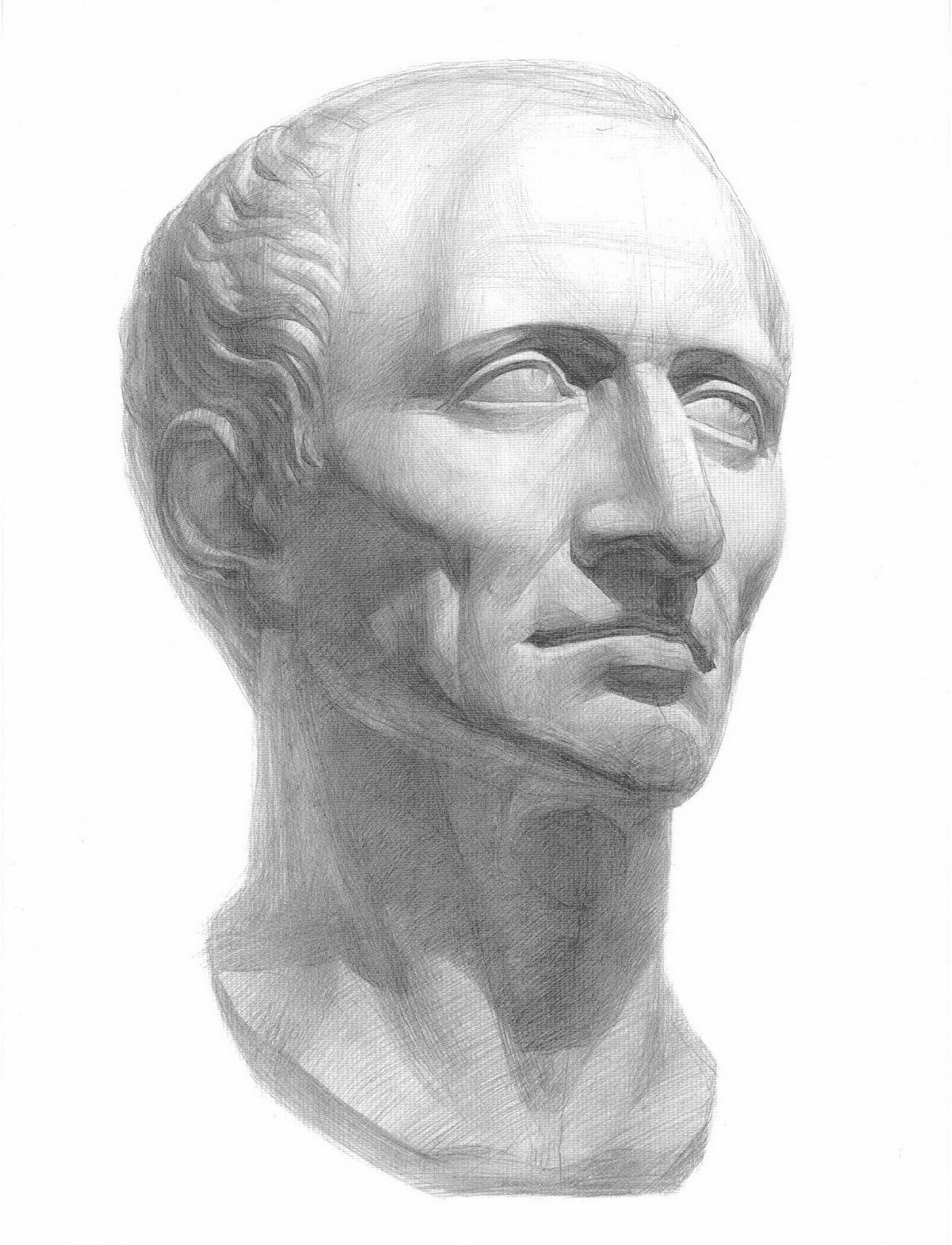 Рисунок гипсовой головы Цезаря с античной скульптуры. ¾