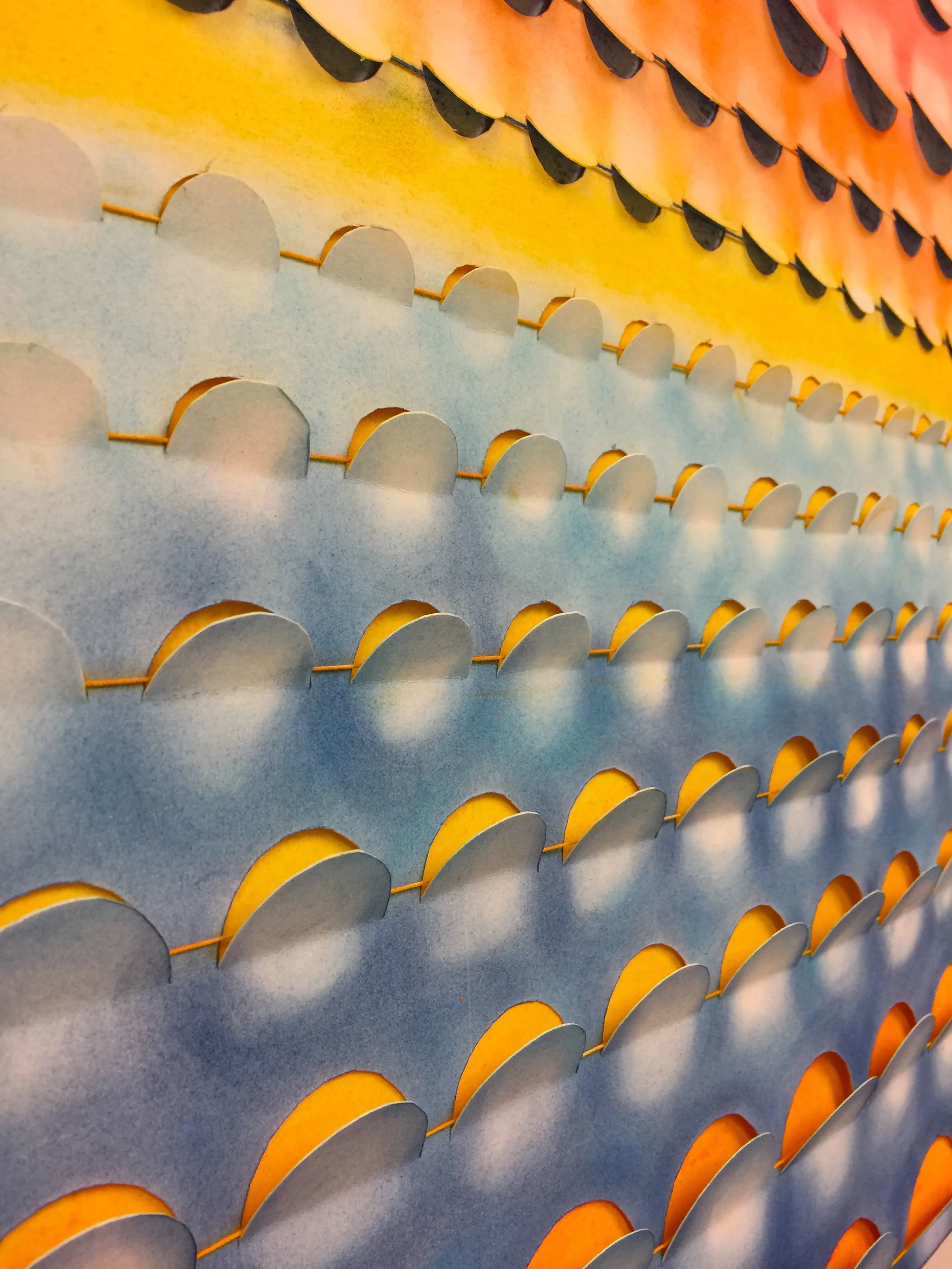 100 Units (detail), chalk pastel & string on cut paper, 18"x24"