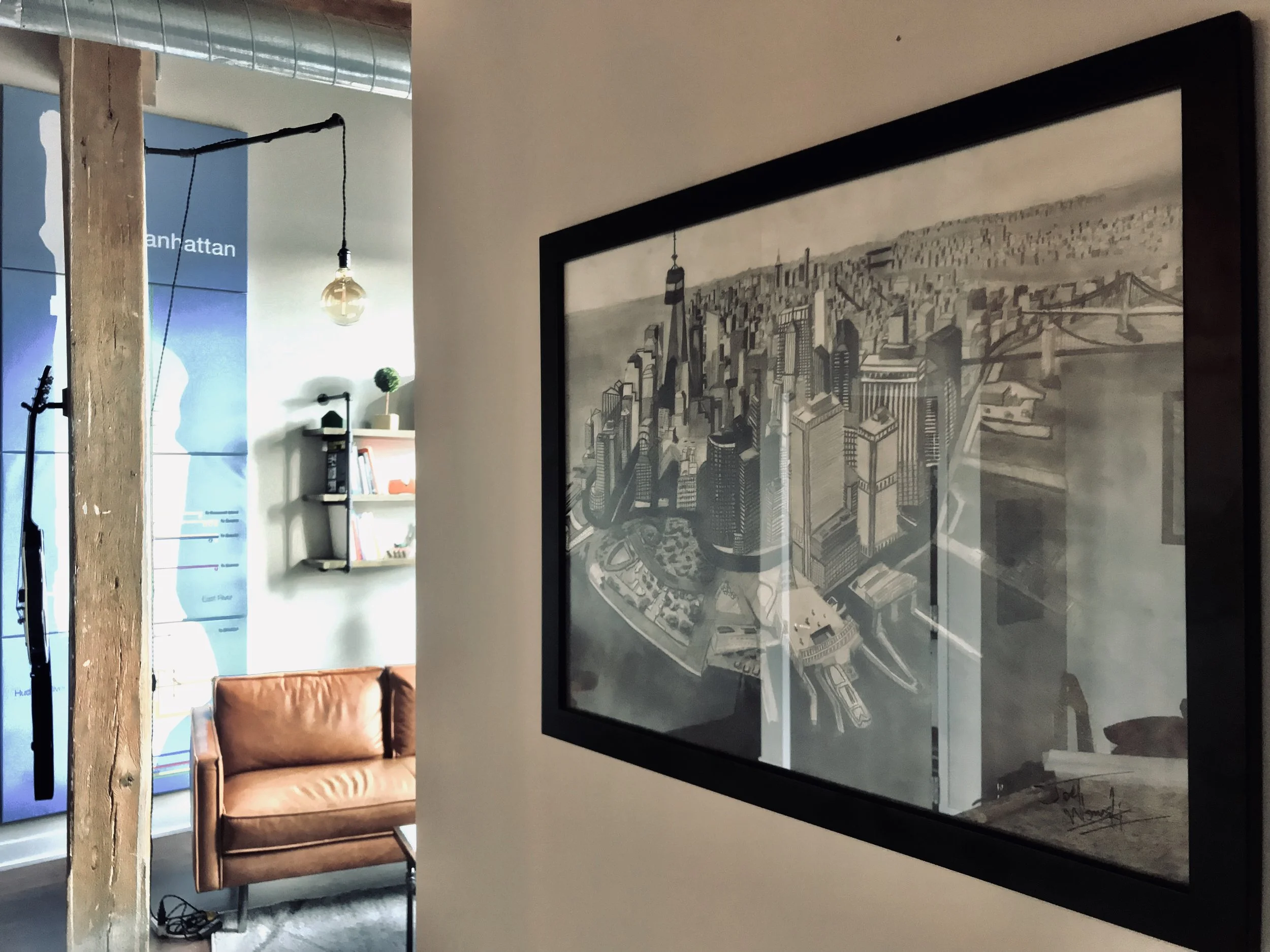 Joel’s framed pic of Manhattan that he drew