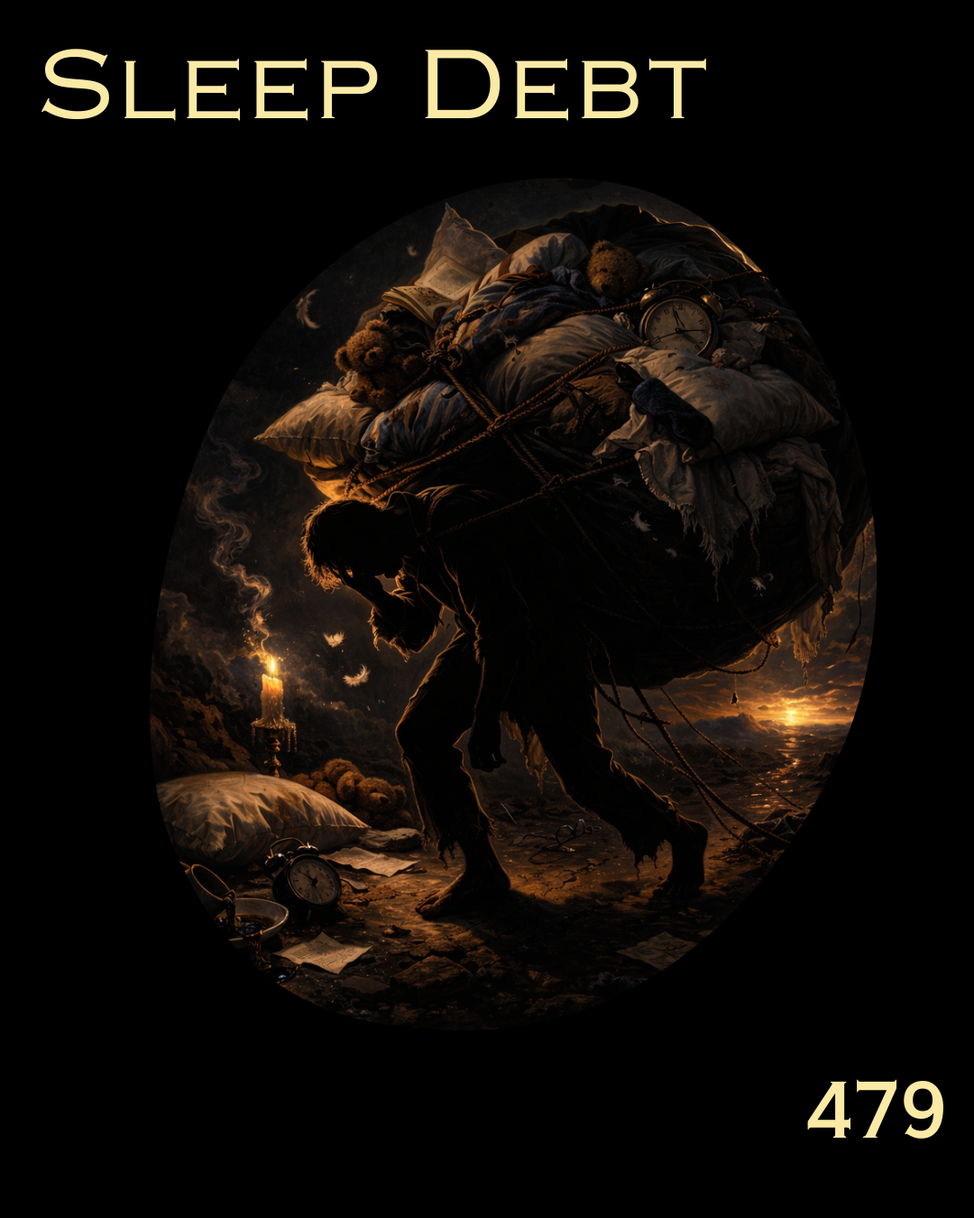 AI generated image of a man carrying his sleep debt