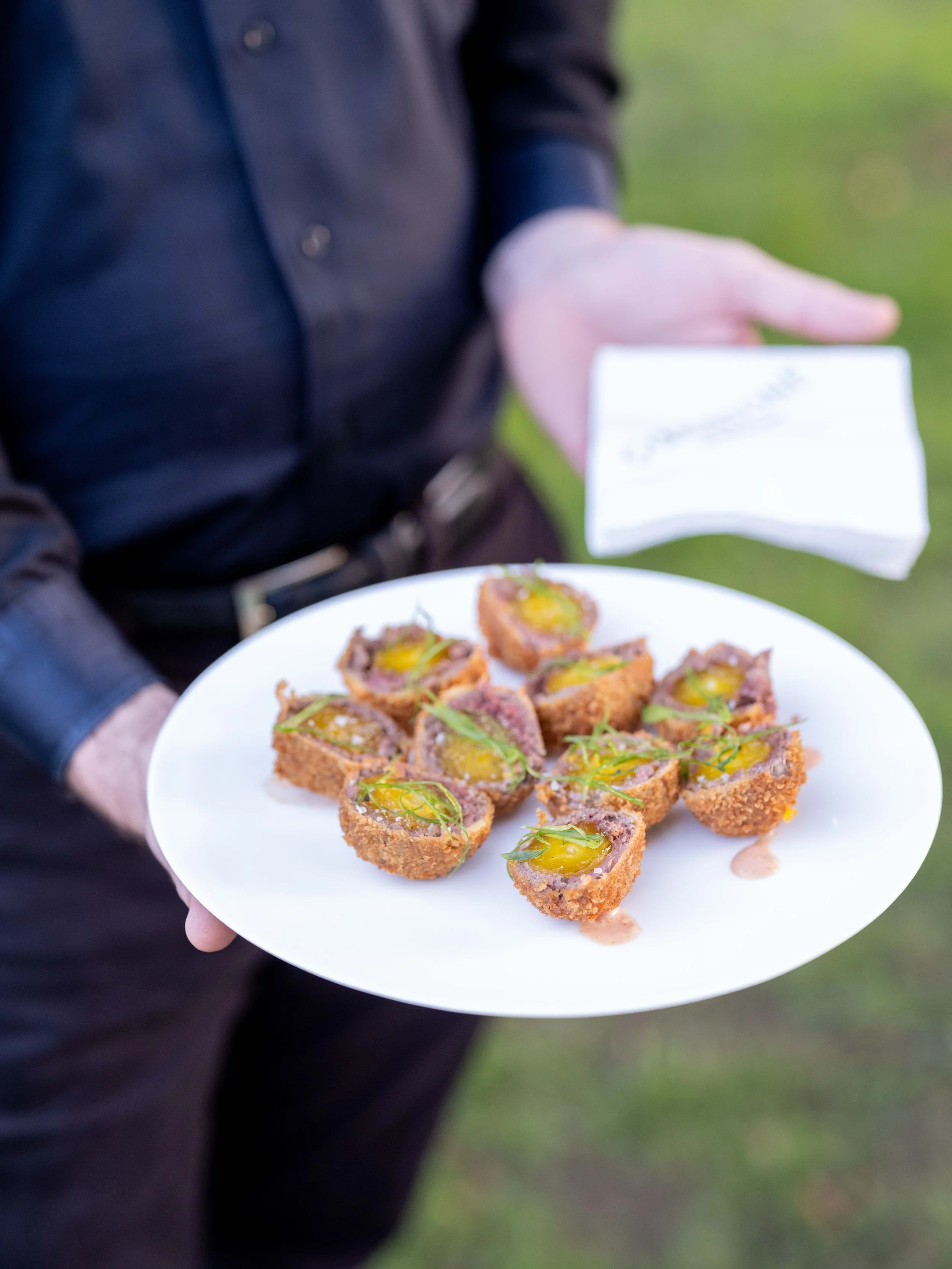 Appetizers served during Nick and Holly's fall welcome dinner at Goodstone Inn