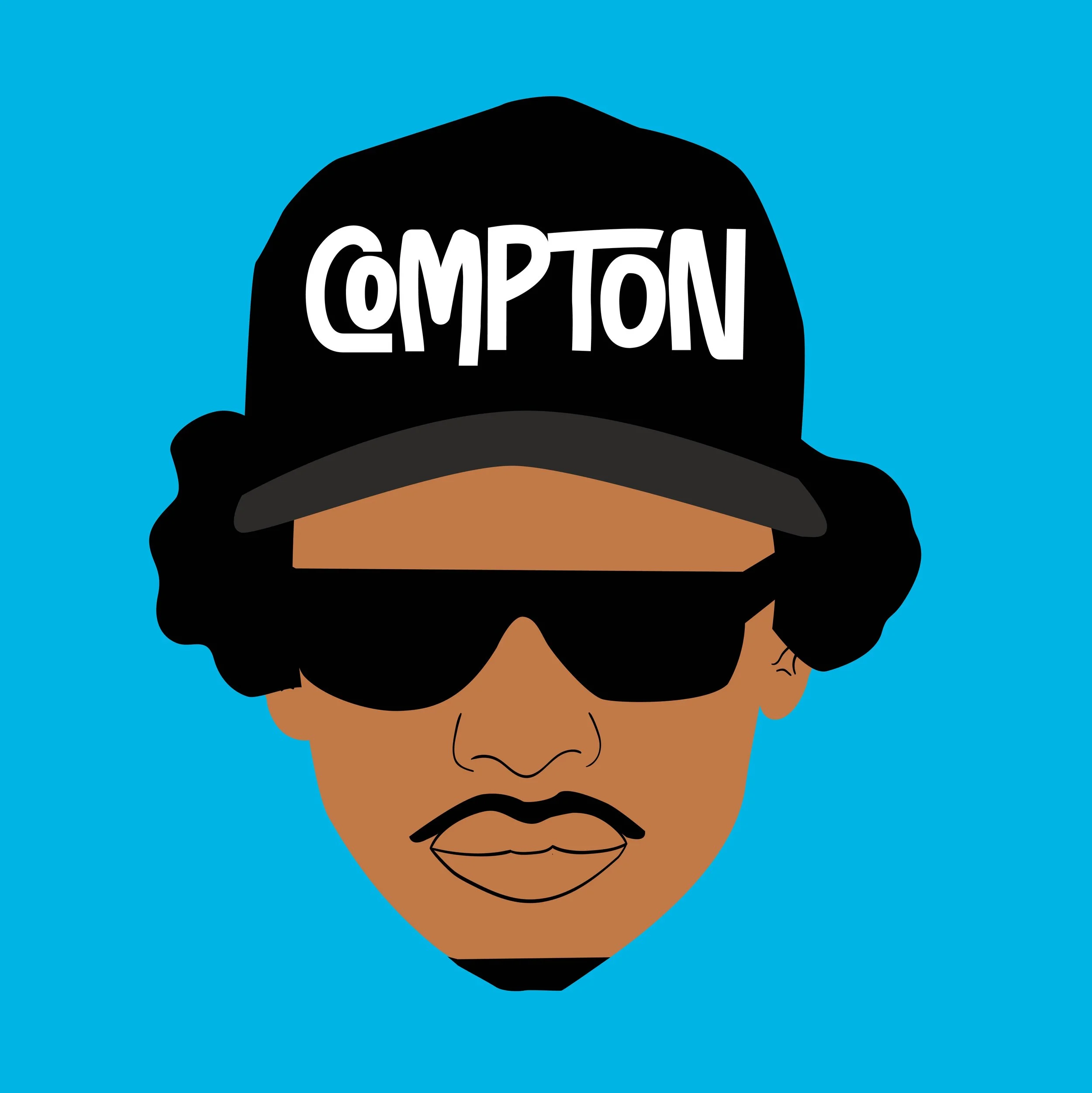 Illustration of a person's face wearing a black cap with 'CROTON' written on it, black sunglasses, and a mustache, set against a blue background.