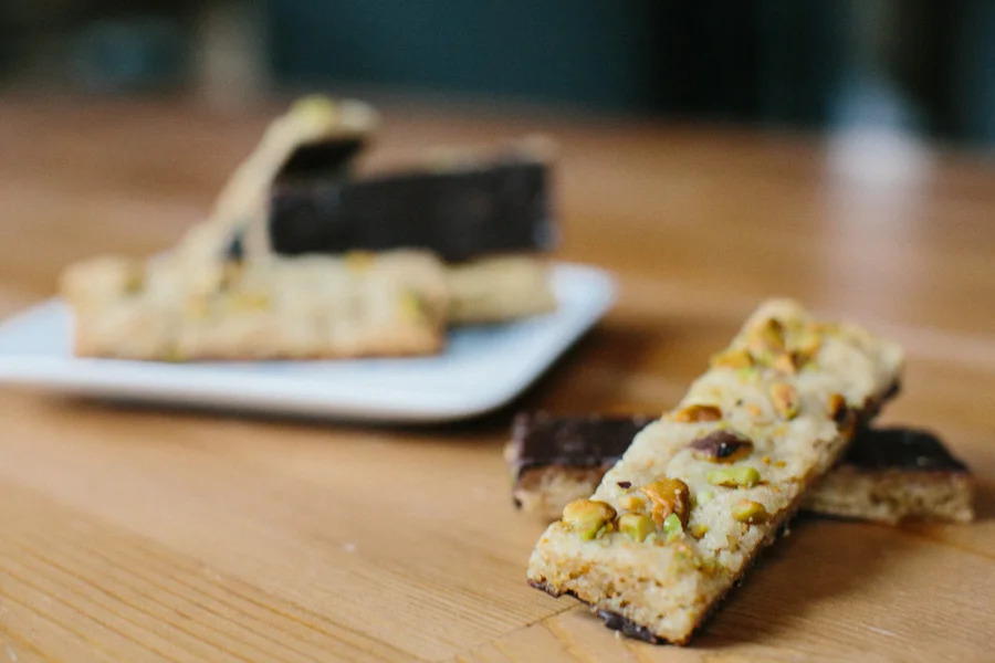 Dark Chocolate Dipped Pistachio Cookie Sticks // Becca Bakes (www.becca-bakes.com)
