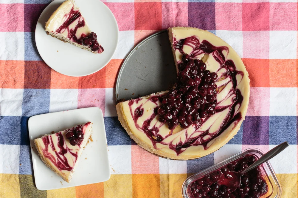 Lemon Cheesecake + Blueberry-Rose Swirl | Beca Bakes (www.becca-bakes.com)