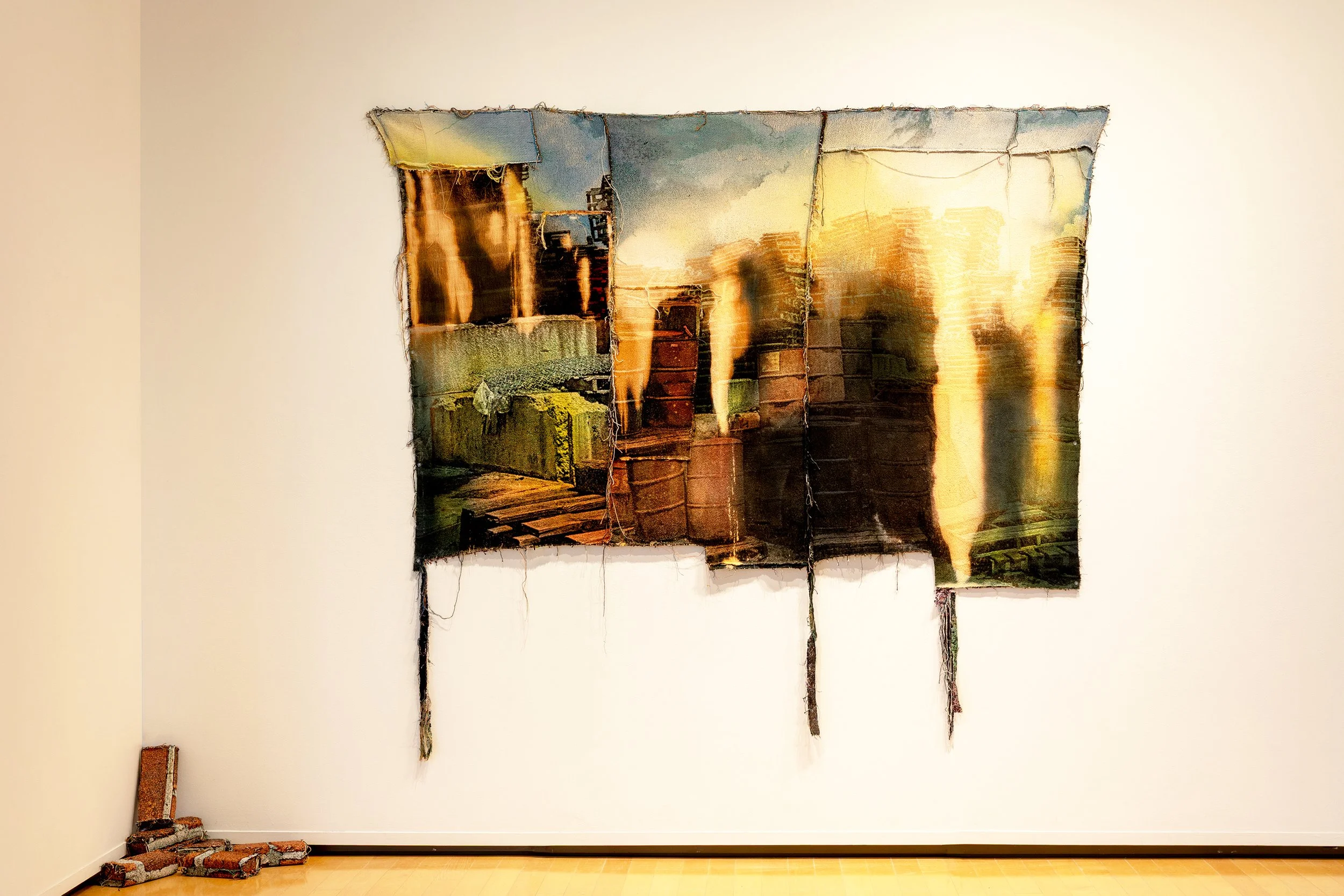    Conversion,   2025   Deconstructed woven photograph, hand-dyed, bleached and collaged 