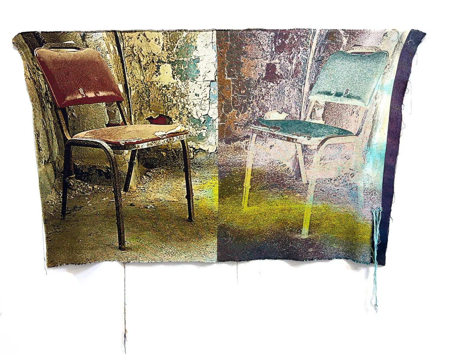   Flashback, 2022   Deconstructed woven photograph,, hand-dyed and collaged, 60”x89” 