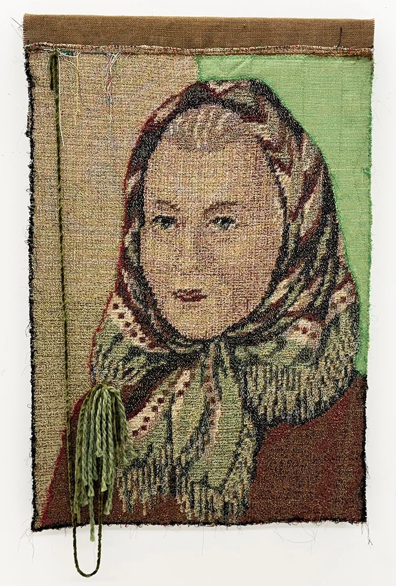   The Old Country, 2025   Woven photograph with fabric collage with embroidery and yarn mounted on panel, 36”x24”  