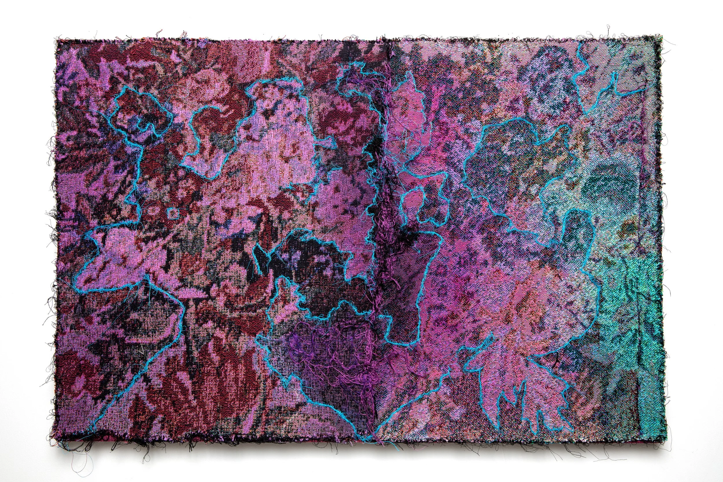   Valerian Path, 2026   Woven textile photograph, hand-dyed, collage and hand-sewing mounted on panel, 26”x36”x1.5” 