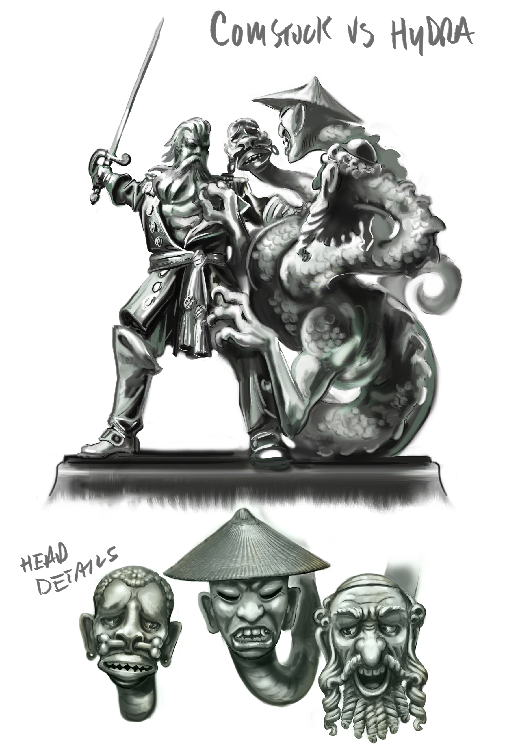 Comstock vs. The Hydra / statue concept