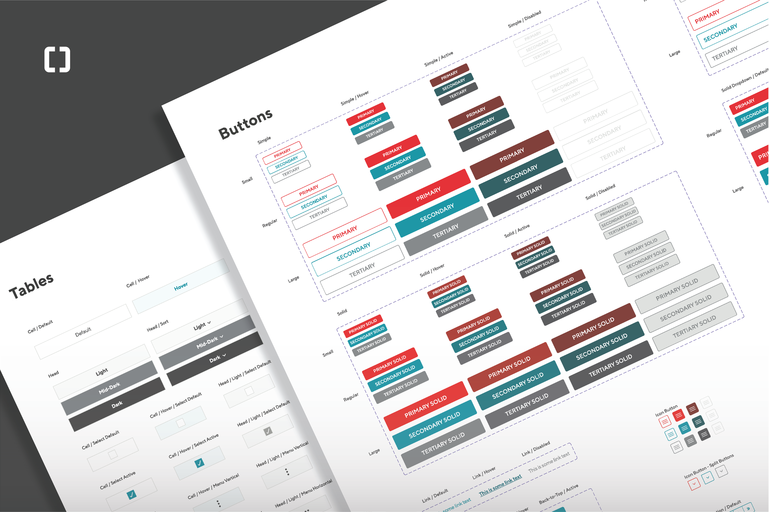 Image of Staples Design System components for buttons and tables.