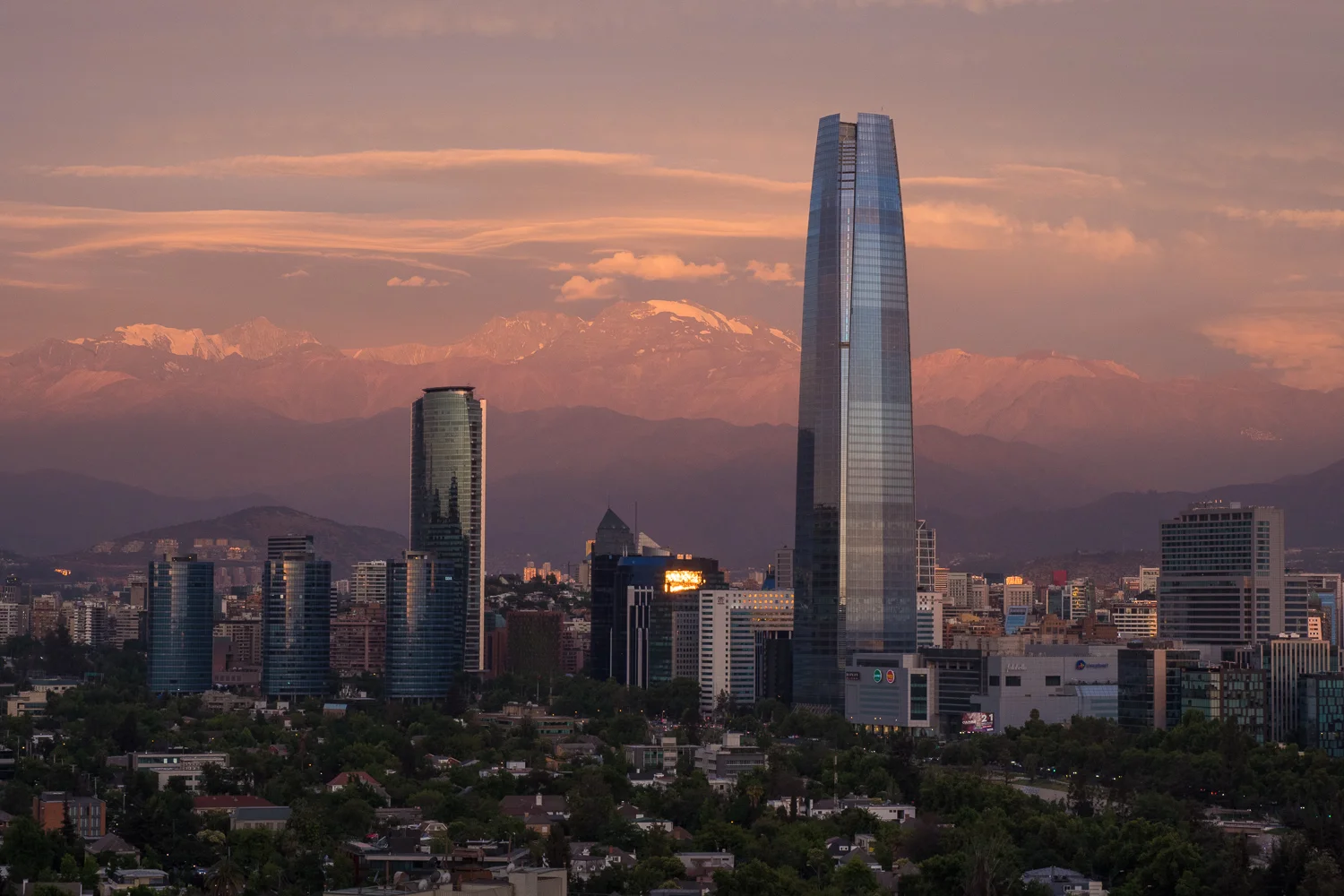 The view from my hotel in Santiago. Note the snow capped Andes in the background.