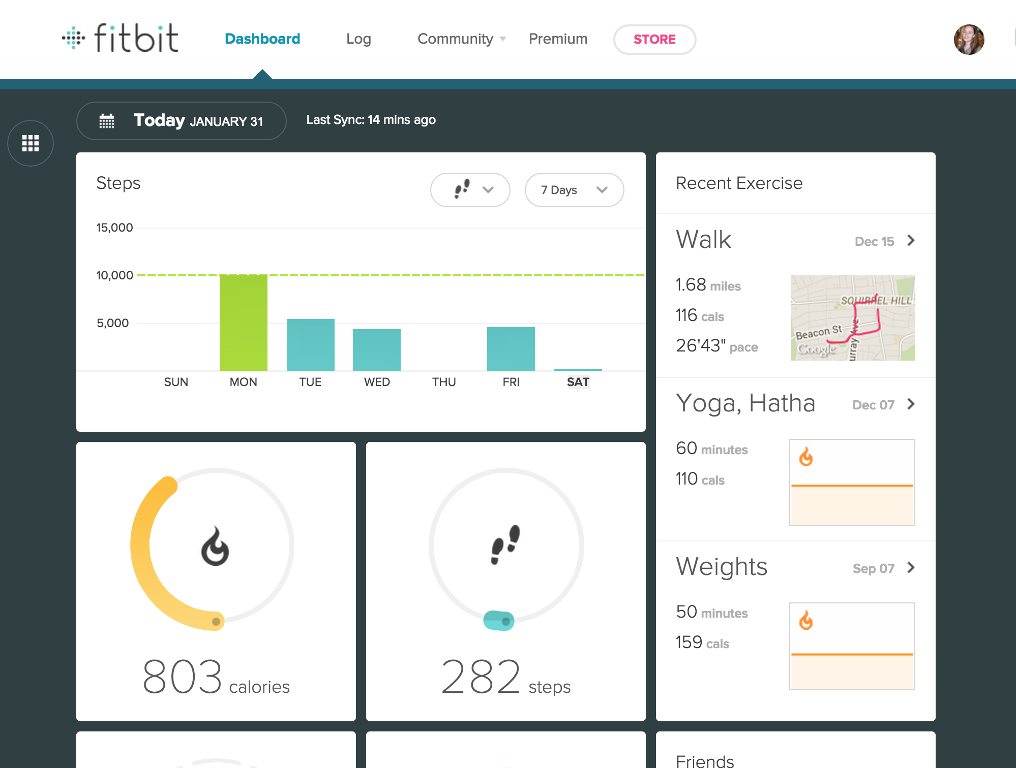 Fitbit's existing web dash, before the incorporation of the auto-detect algorithm.
