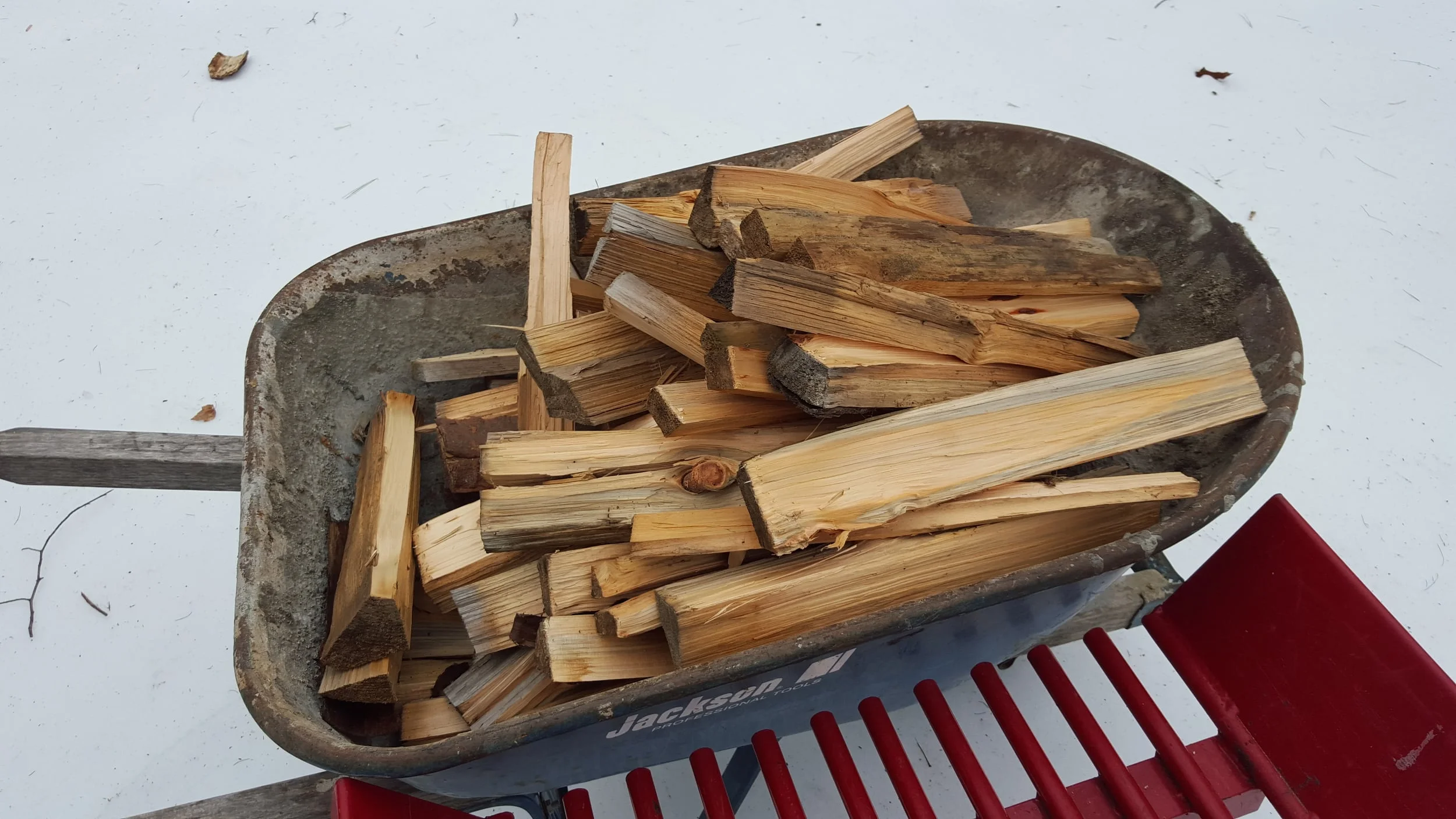 25 cubic feet of pine firewood makes 4 full wheelbarrows of kindling