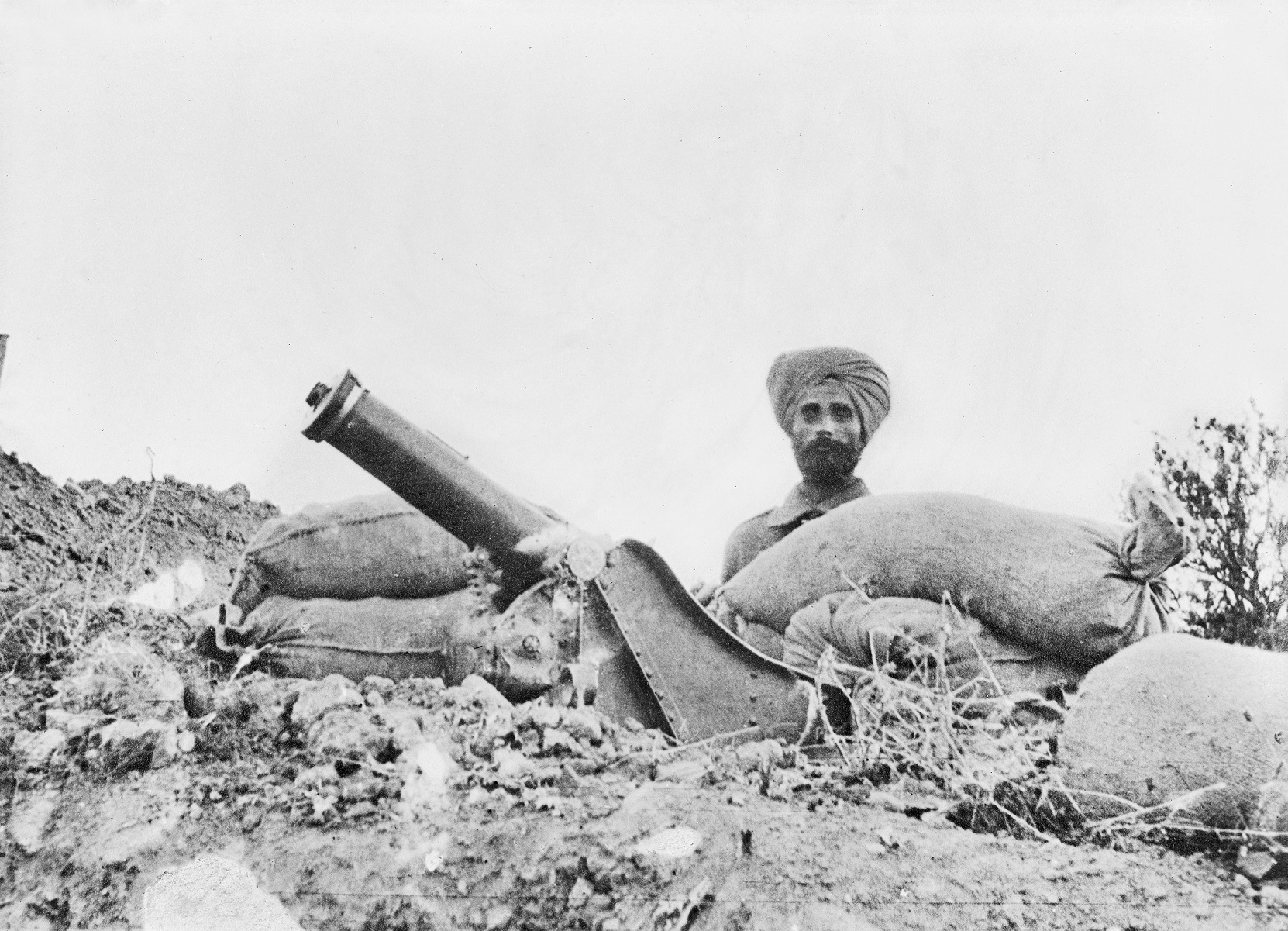 A Sikh with a 75mm mortar, Gallipoli Peninsula