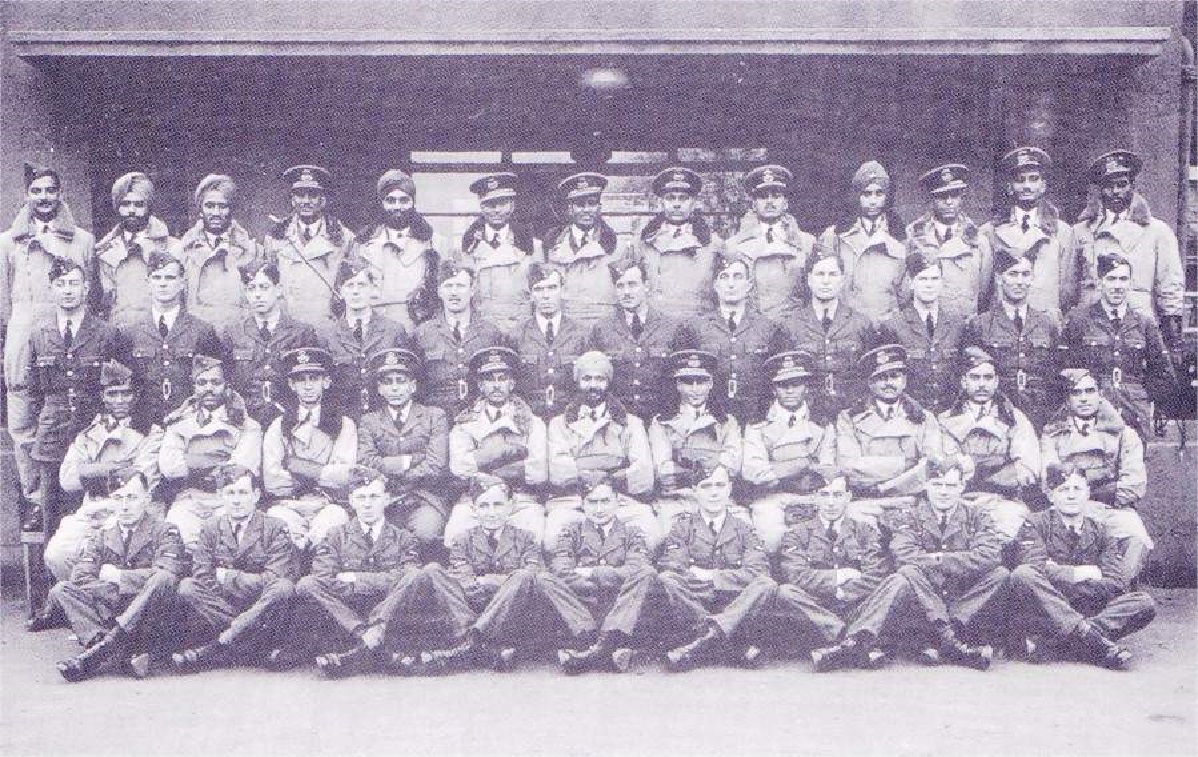 The Indian pilots sent to the UK for conversion training. Last row (from left): Shiv Dev Singh (2nd), Gurbachan Singh (3rd), Mohinder Singh Pujji (10th). Second Row (from left): Manmohan Singh (6th)