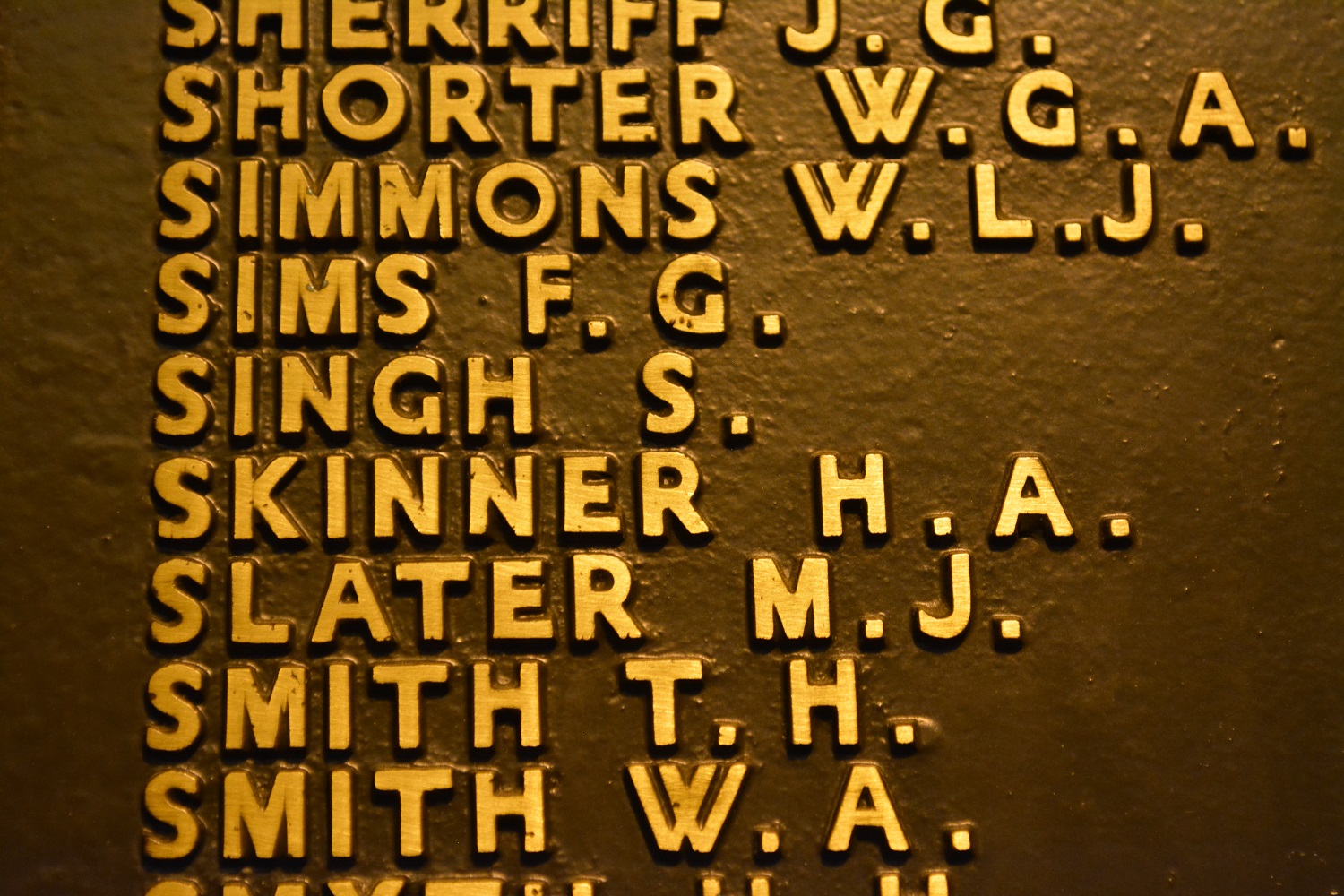 Private Sarn Singh's name as contained at the National War Memorial in Adelaide
