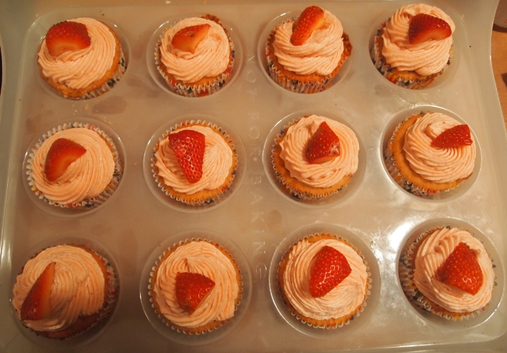 Strawberry Cupcakes - with real strawberries mixed in and strawberry buttercream