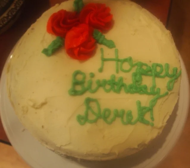 Chocolate and peanut butter cake. Everything goes better with peanut butter.