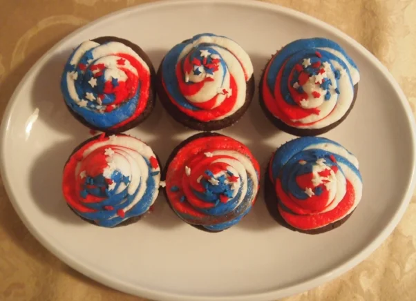 Chocolate with red, white and blue swirls.