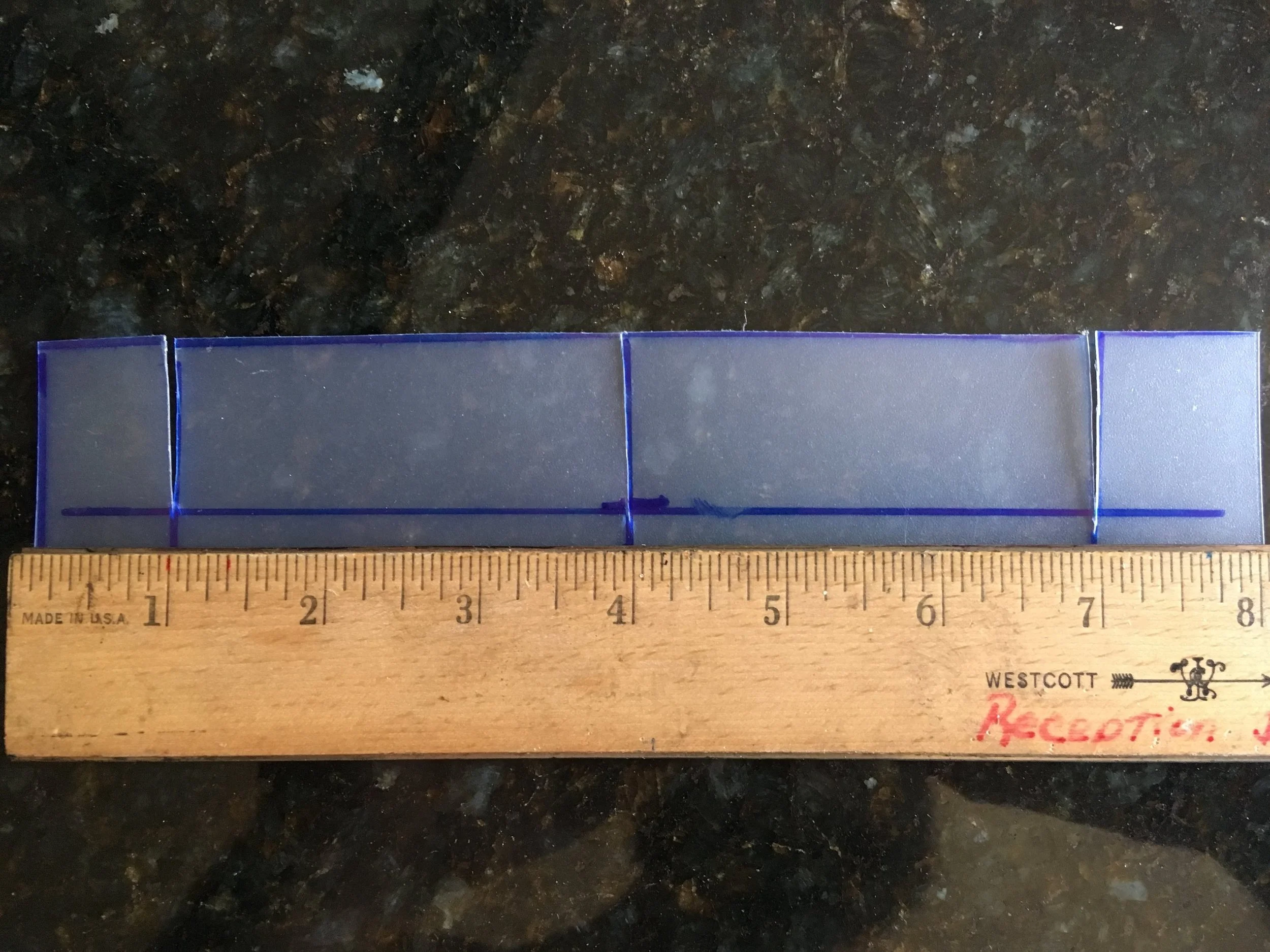 Cut notches at the 1", 4", and 7" marks on the four 8" pieces. (don't cut past the "halfway" point)