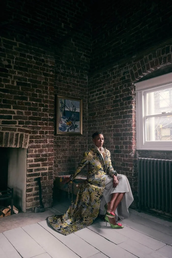 Christine Adams Hijack Season 2 photo by Ian Kobylanski LE MILE Magazine lemilestudios Christine Adams wears earrings by XHENXHEN JEWELLERY, a coat by JENNIFER MILLEDER, a blouse and skirt by FALVAON, and shoes by ROGER VIVIER