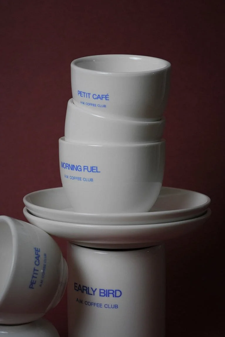 LE MILE Magazine SOOS Atelier The A.M. Coffee Club A ceramic coffee family for the morning table, moving from espresso to the first longer cup of the day.