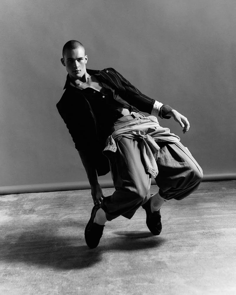 Samuel Watson by Cosimo Buccolieri for OFFLINE Issue 39 LE MILE Magazine Alban E. Smajli Sam wears a blazer by GABRIELE PASINI, a black shirt by ALESSANDRO GHERARDI, a denim shirt by DIESEL, pants by ACT N1, and shoes by DR. MARTENS