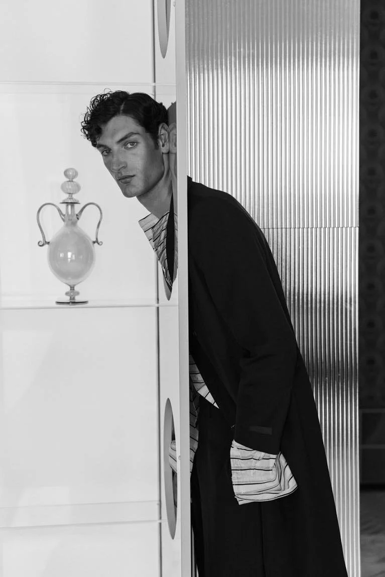 Aaron Shandel for LE MILE Magazine photographer Cosimo Buccolieri Issue 41 FW26 Deja Vu Cover Aaron wears a total look by PRADA