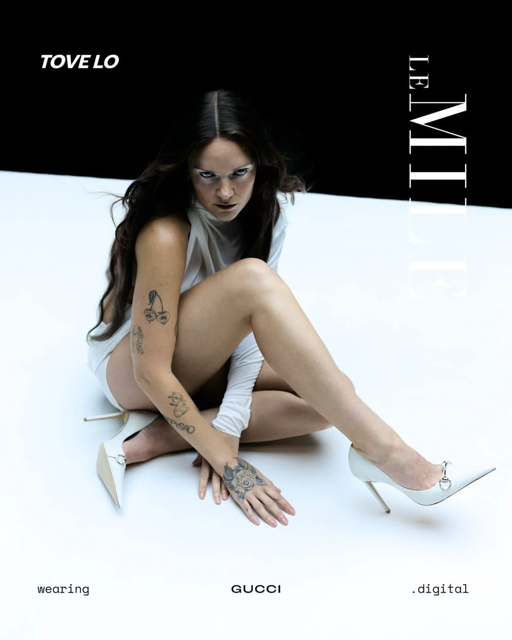 Tove Lo Cover for LE MILE Magazine wearing FW26 GUCCI dress and shoes all white