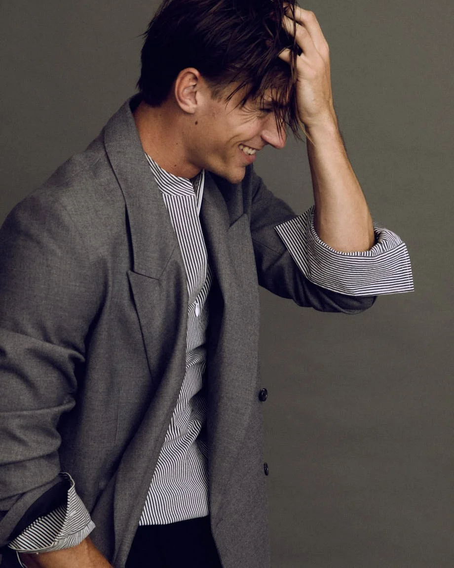 TED PULLIN LE MILE Magazine SS26 Runner Interview Fashion Editorial Luxury Brands Ted wears blazer by MICHAEL KORS, shirt by RANDOM IDENTITIES by Stefano Pilati, pants by N21