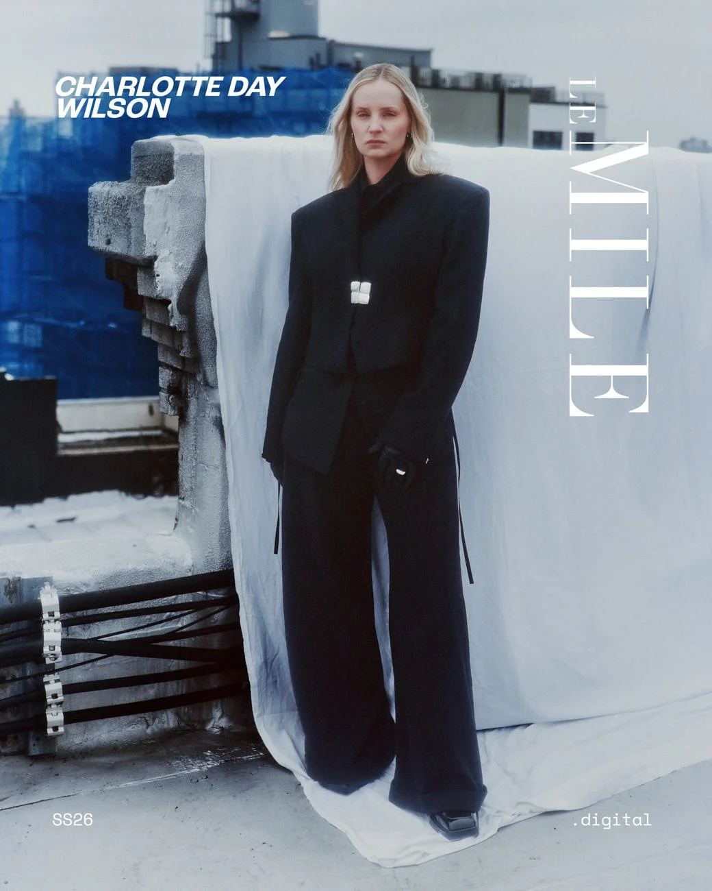 CHARLOTTE DAY WILSON LE MILE Magazine Digital Cover SS26 April Edition Charlotte wears a Vector jacket by CAMPILLO, a shirt and pants by WANGDA, a ring by AGMES, earrings by GRISÉ, and shoes by TWOGAA