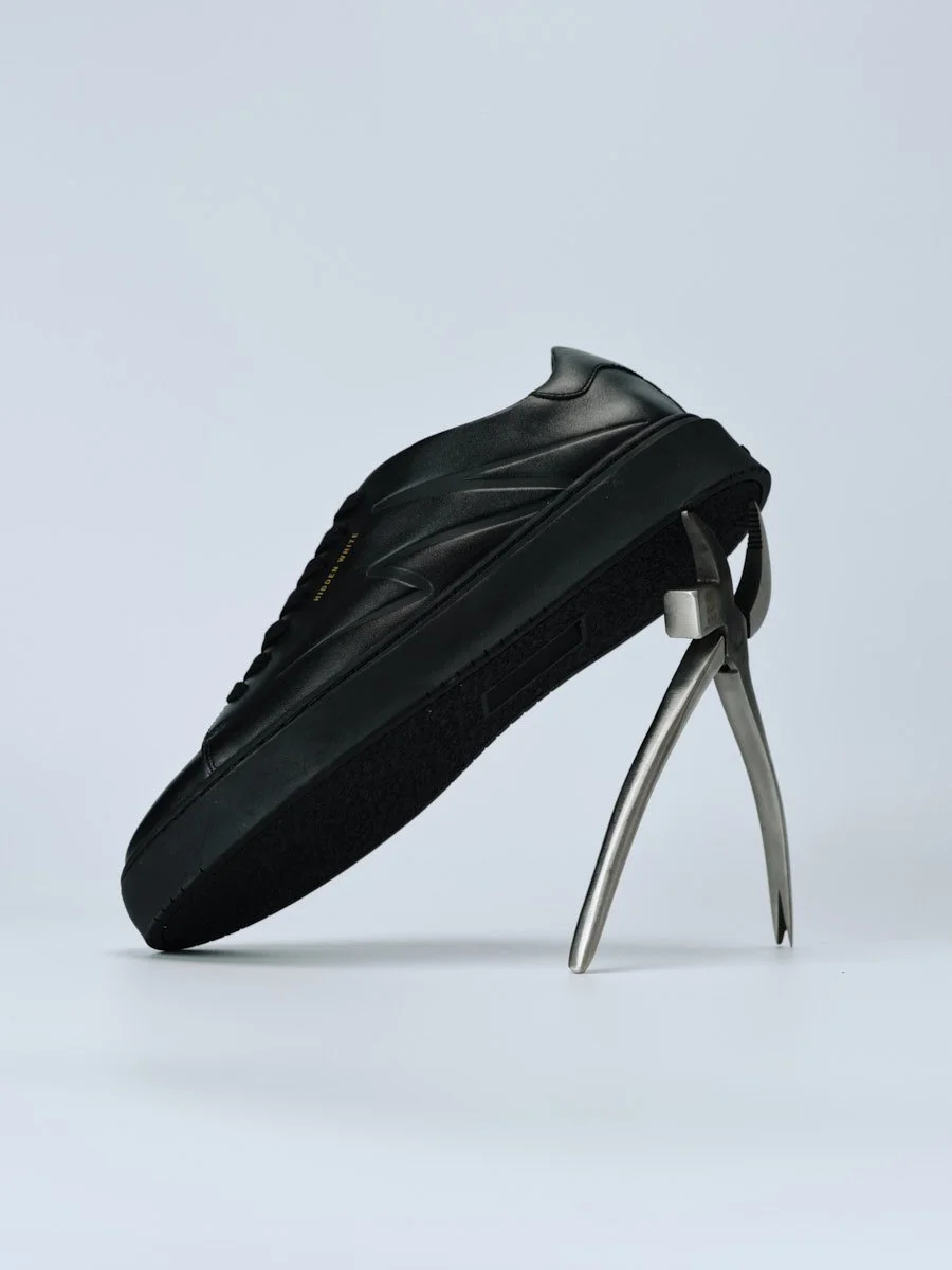 HIDDEN WHITE Footwear Brand LE MILE Magazine Dylan Black Leather Trainers