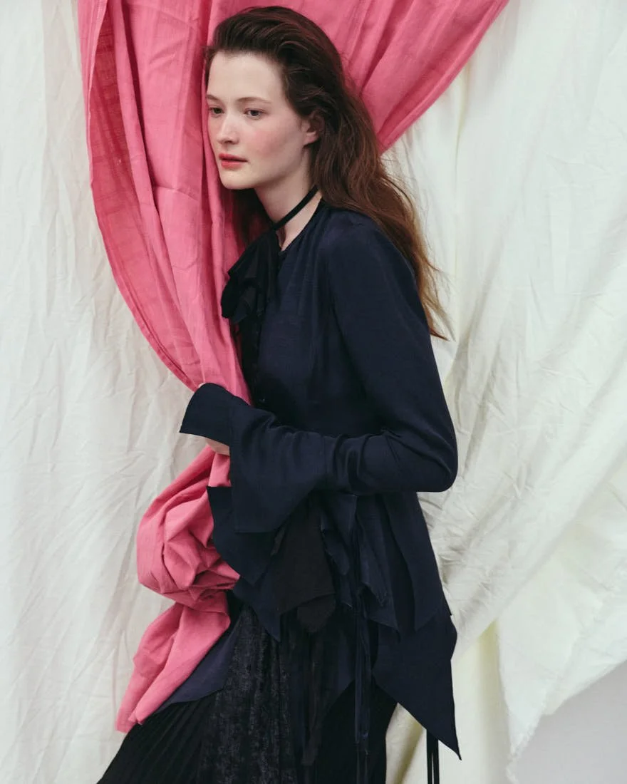 MADDIE STANLEY SS26 Editorial for LE MILE Magazine Maddie wears jacket by UNKNOWN ARTISAN, top by MAREA, and skirt by VIVETTA