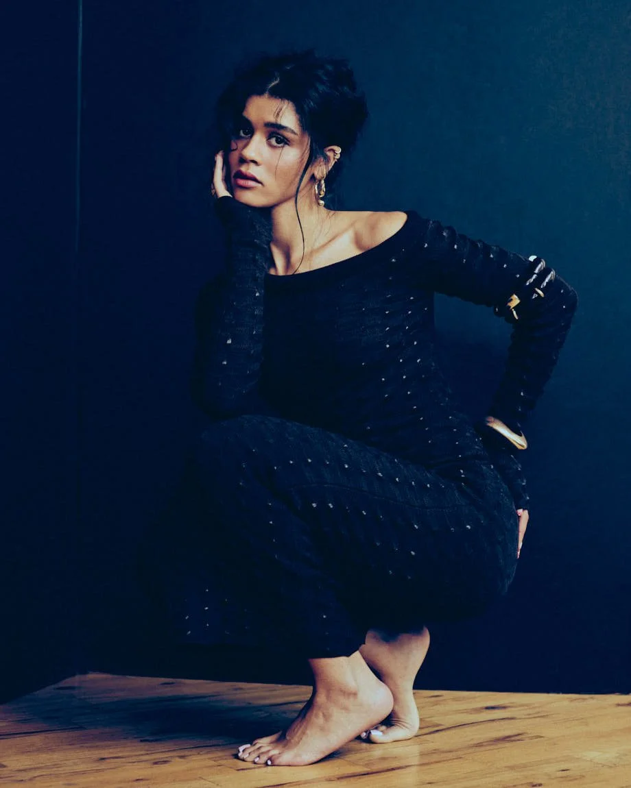 AMA by Stefen Pompée for LE MILE Magazine Digital Cover FW26 AMA wears a dress by FERRARI, earrings by ALEXIS BITTAR and cuffs by DSQUARED2