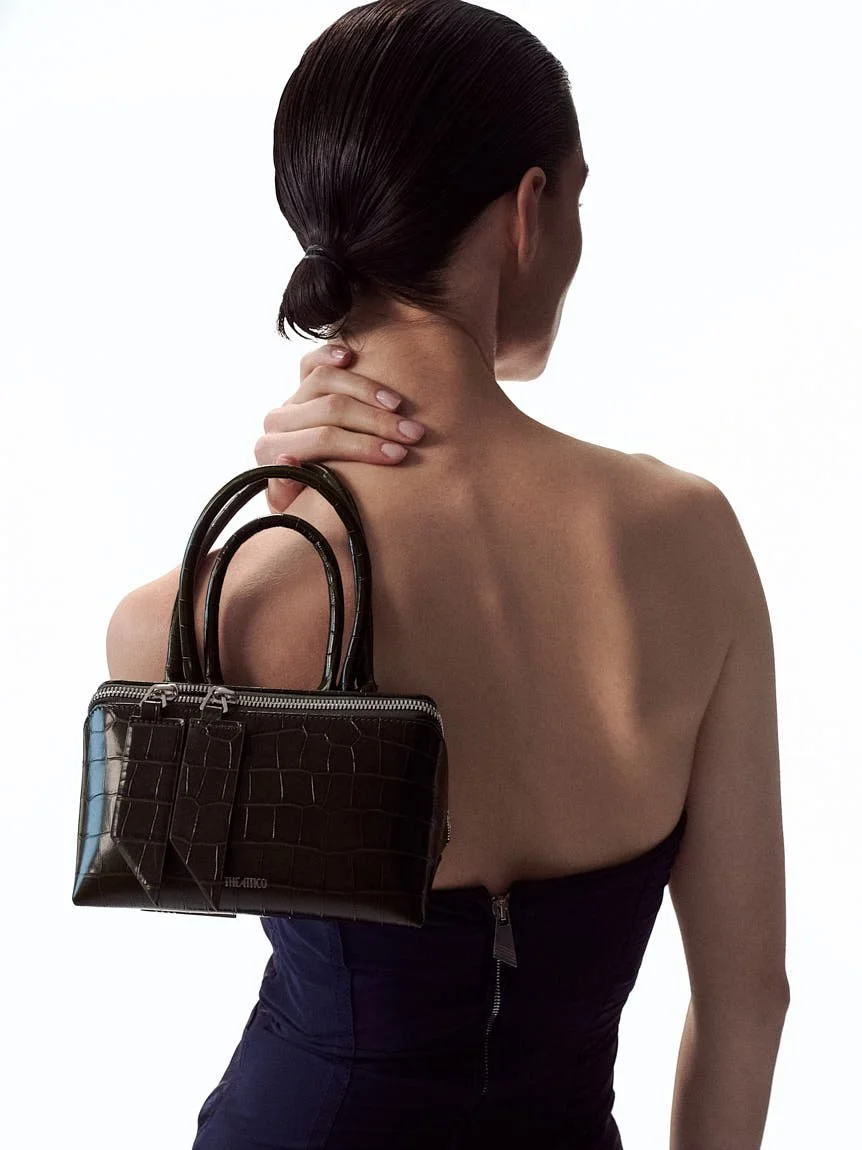 Solferino Perfumes for LE MILE Magazine SS26 photo Timothy Joseph Boué Elen wears dress + bag by THE ATTICO