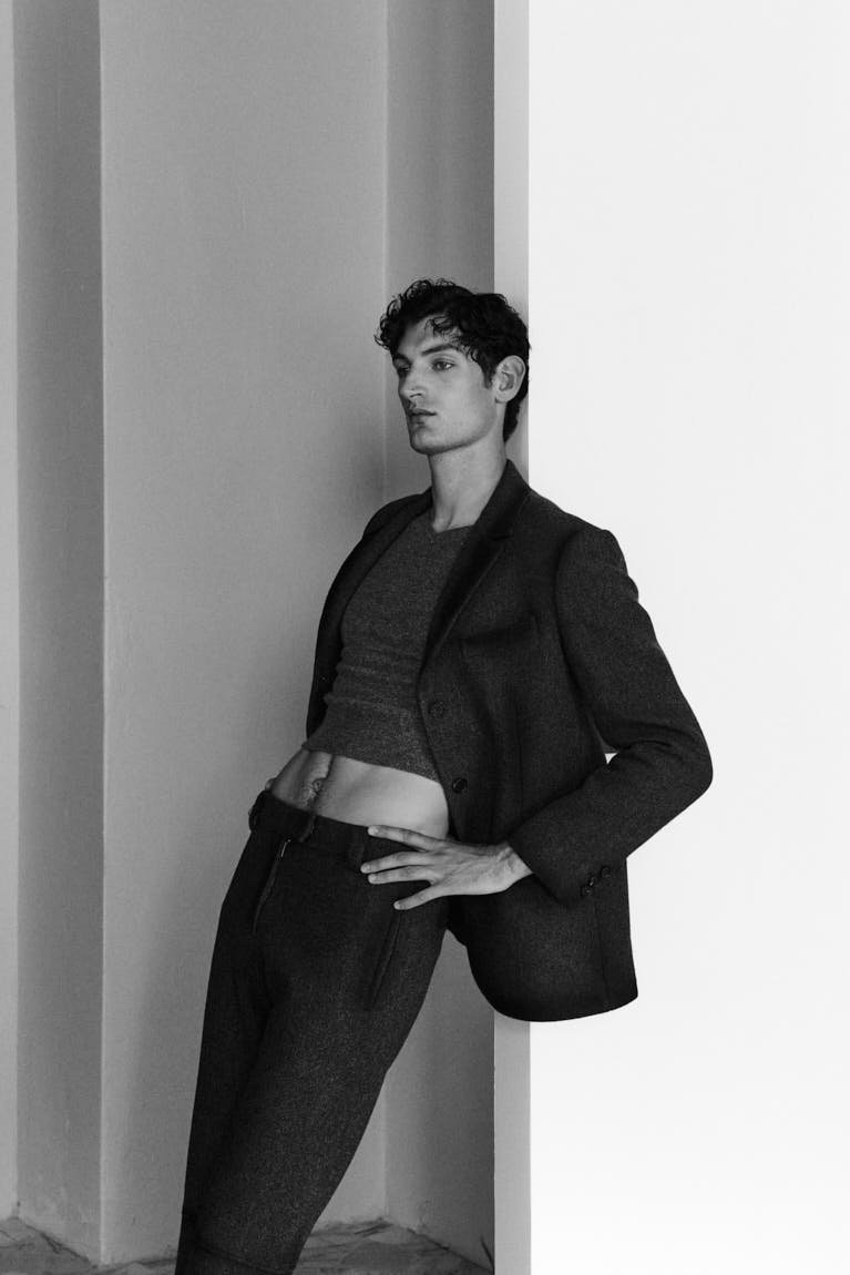 Aaron Shandel for LE MILE Magazine photographer Cosimo Buccolieri Issue 41 FW26 Deja Vu Cover Aaron wears a total look by MIU MIU
