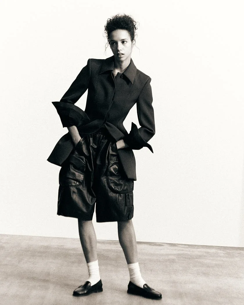 EDITH MARCHIANI FW25 LE MILE Magazine Editorial by lemilestudios Antonio Crotti dith wears a blazer by SPORTMAX, pants by LOUIS VUITTON, and shoes by SEBAGO