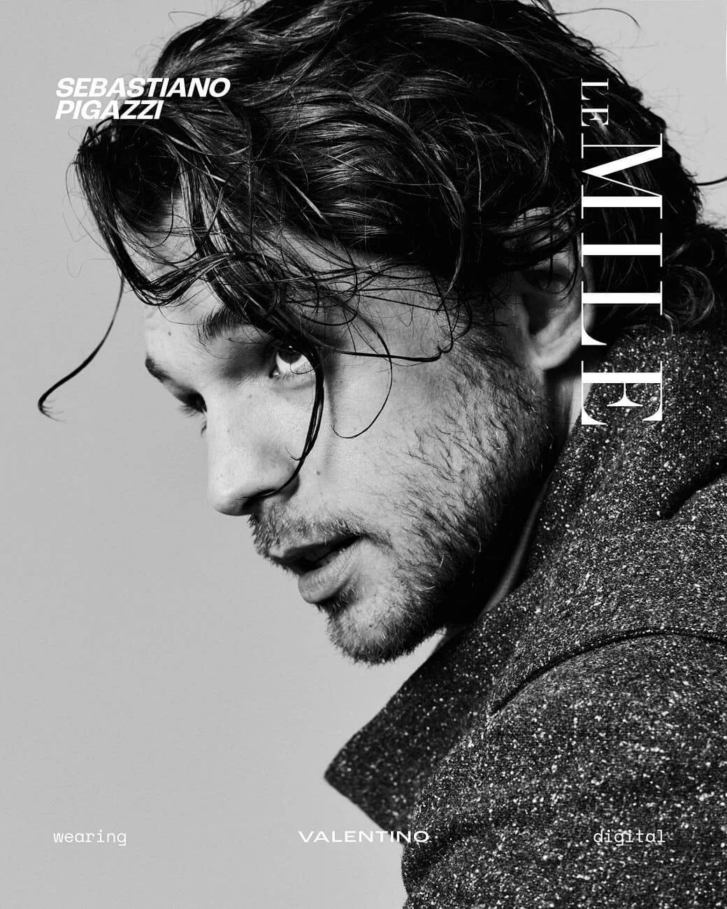 SEBASTIANO PIGAZZI Actor Interview with LE MILE Magazine SS26 fashion digital cover Sebastiano wears a total look by VALENTINO