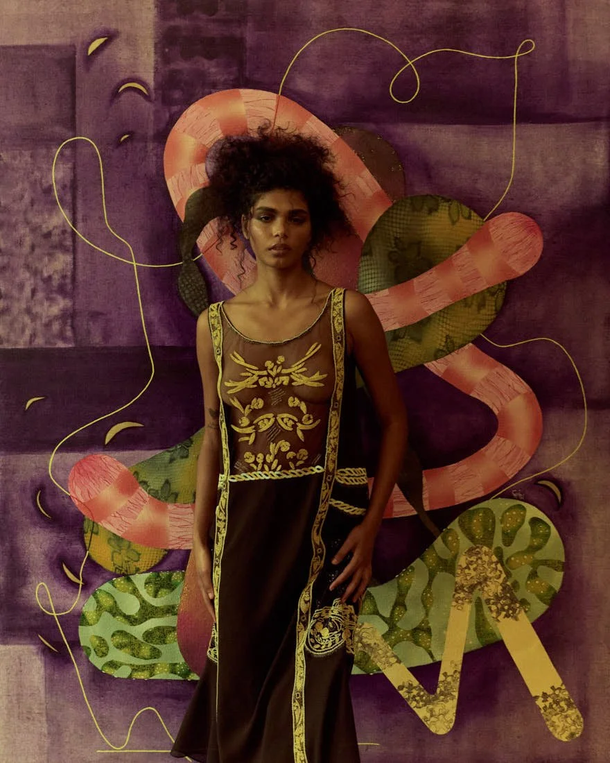 Beatriz Pimentel for LE MILE Magazine SS26 Editorial photo Cosimo Buccolieri Beatriz wears dress by TORY BURCH, jewellery by PDPAOLA and shoes by ISABEL MARANT
